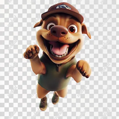 detailed illustration detailed 3d pixar cartoon cool dog barbos in a cap jumping, high detail, white background