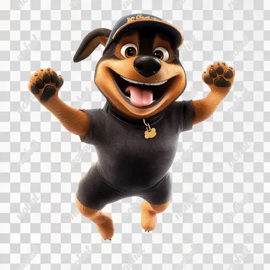 detailed illustration detailed 3d pixar cartoon cool dog barbos in a cap jumping, high detail, white background