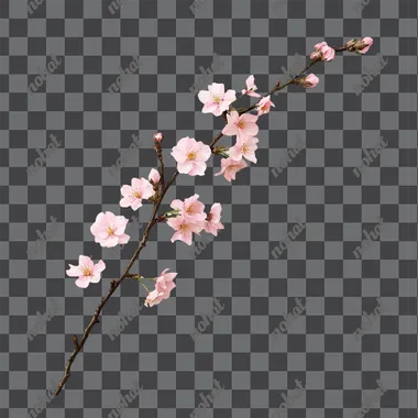 a lying sakura branch on a white background, side photo