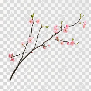 a lying sakura branch on a white background, side photo