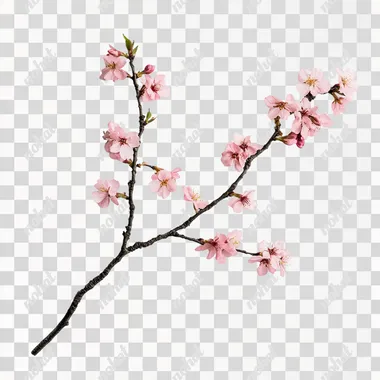 a lying sakura branch on a white background, side photo