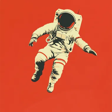 An minimalistic artwork of a astronaut in the style of graphic artist Ikko Tanaka, 1960s