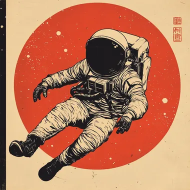 An minimalistic artwork of a astronaut in the style of graphic artist Ikko Tanaka, 1960s