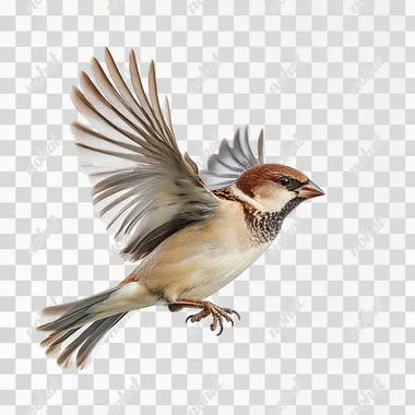 photo realistic image of a european bird flying on a white background