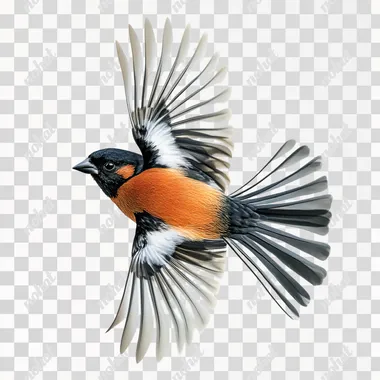 photo realistic image of a european bird flying on a white background