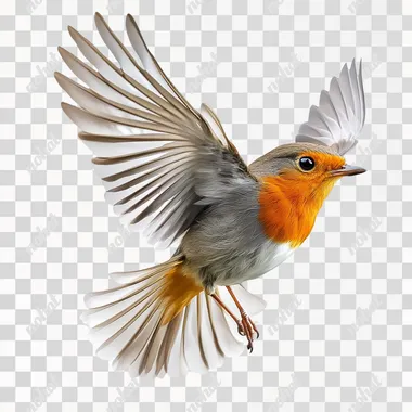 photo realistic image of a european bird flying on a white background