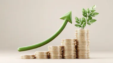 A conceptual digital illustration showcasing economic growth: a sleek green upward arrow curves dynamically beside neatly stacked, gleaming gold coins, representing financial success, rising profits, strong investments, and a stable economy. Perfect for use in financial presentations, economic reports, forecasts, and business marketing materials   --s 250  5ldzr7p