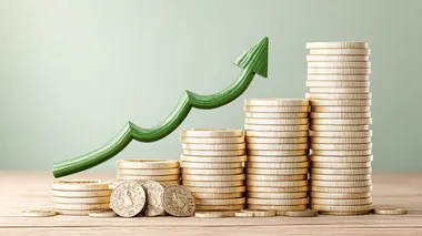 A conceptual digital illustration showcasing economic growth: a sleek green upward arrow curves dynamically beside neatly stacked, gleaming gold coins, representing financial success, rising profits, strong investments, and a stable economy. Perfect for use in financial presentations, economic reports, forecasts, and business marketing materials   --s 250  5ldzr7p