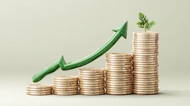 A conceptual digital illustration showcasing economic growth: a sleek green upward arrow curves dynamically beside neatly stacked, gleaming gold coins, representing financial success, rising profits, strong investments, and a stable economy. Perfect for use in financial presentations, economic reports, forecasts, and business marketing materials   --s 250  5ldzr7p