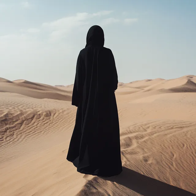 Desert Elegance: A Minimalist Portrait in Black Abaya