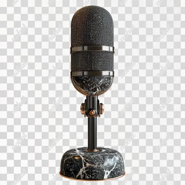 old fashion gray microphone, isolated on white background, ideal for branding and product display in high-resolution PNG format, Ultra Realistic, High Quality, 8K, 3D Render
