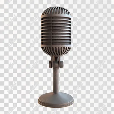 old fashion gray microphone, isolated on white background, ideal for branding and product display in high-resolution PNG format, Ultra Realistic, High Quality, 8K, 3D Render