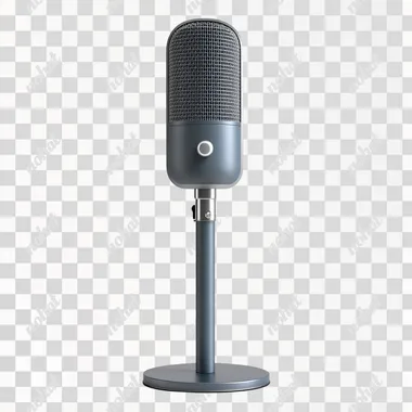 old fashion gray microphone, isolated on white background, ideal for branding and product display in high-resolution PNG format, Ultra Realistic, High Quality, 8K, 3D Render