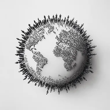 a black and white people interconnected arround a globe bold and clean image