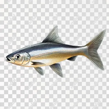 a fresh Indian Catla fish 2d illustration isolated on a white background, waterdrop on fish skin, a sleek, streamlined body and a slightly curved tail, symbolizing freshness and liveliness, The silver colour on main part tail fins and bottom part will be a dark shade of grey, medium tail