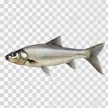 a fresh Indian Catla fish 2d illustration isolated on a white background, waterdrop on fish skin, a sleek, streamlined body and a slightly curved tail, symbolizing freshness and liveliness, The silver colour on main part tail fins and bottom part will be a dark shade of grey, medium tail