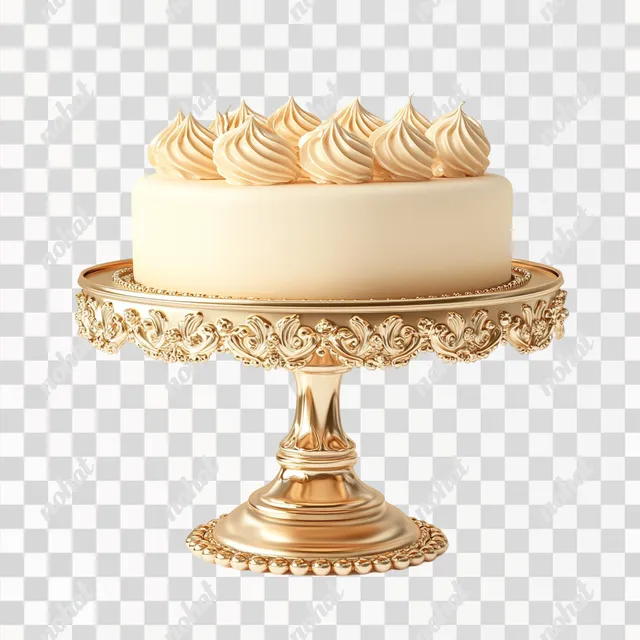 Elegant Vintage Gold Cake Stand with Cream Coquette Cake