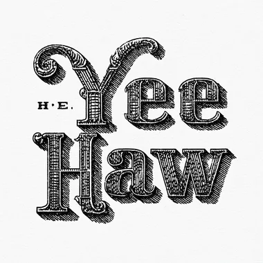 A vintage tattoo typography, western style, of the words "Yee Haw" isolated on white background, hand drawn doodle Illustration in the style of Sailor Jerry, black and white  rofile 2shval5