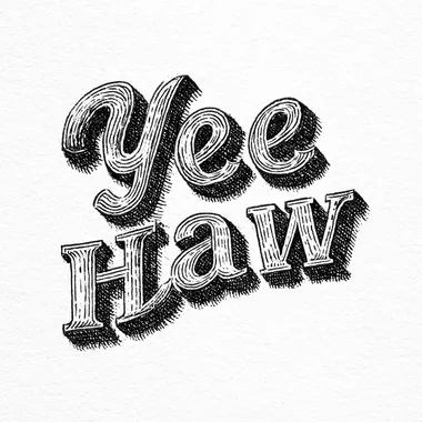 A vintage tattoo typography, western style, of the words "Yee Haw" isolated on white background, hand drawn doodle Illustration in the style of Sailor Jerry, black and white  rofile 2shval5