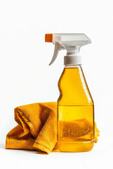 cloth and cleaning spray isolated on white, photography