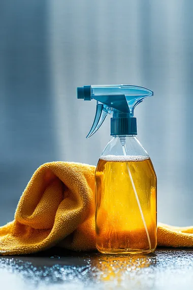 cloth and cleaning spray isolated on white, photography