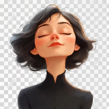 Generate a Disney-Pixar style illustration of a 55-year-old woman with a neutral expression, and closed eyes. The image should have a white background --s 250