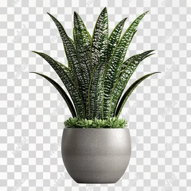 snake plant in gray flowerpot on isolated white background, side view