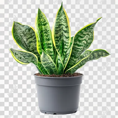 snake plant in gray flowerpot on isolated white background, side view