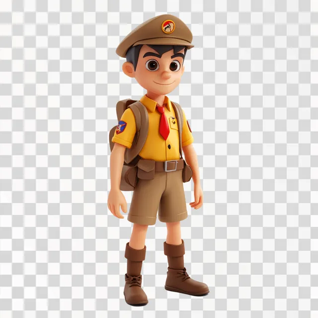 PNG Scout leader cartoon boy with backpack and tie in volumetric graphics