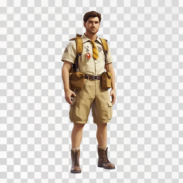 PNG Scout leader in uniform with hands in pockets, volumetric graphics style