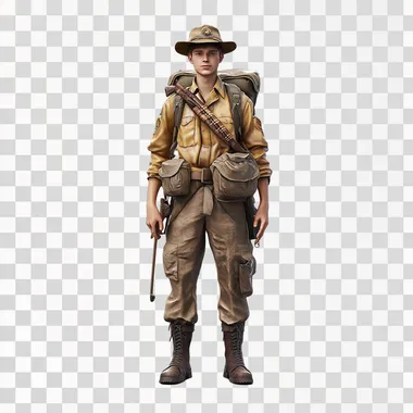Scout leader in the style of volumetric computer graphics and thin games on a white background