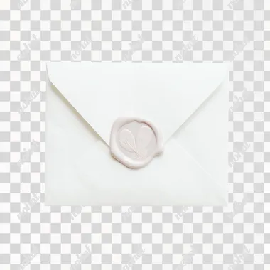 A white envelope with a heart-shaped wax seal, isolated against a solid background. The edges have a slightly worn off-white velvet texture an elegant wedding envelope sealed with a heart stamp and subtle watercolor flower design, minimal white backdrop, bright and airy lighting, romantic, soft pastels, gentle mood, professional studio shot rofile icy4fcj vs773wi