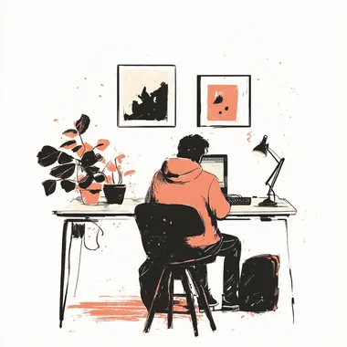 Working from home, digital nomad illustrations, graphic elements, minimal, white background