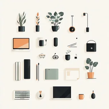 Working from home, digital nomad illustrations, graphic elements, minimal, white background