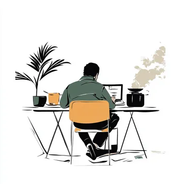 Working from home, digital nomad illustrations, graphic elements, minimal, white background