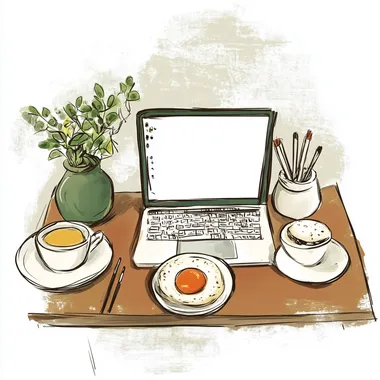 Working from home, digital nomad illustrations, graphic elements, minimal, white background