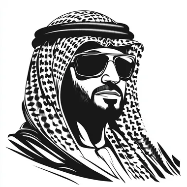 A vector icon of a Saudi man in black and white.