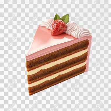 Cake Slice - Slice of cake with layers and frosting. Cute 3D Icon isolate on white background