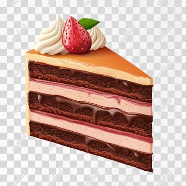 Cake Slice - Slice of cake with layers and frosting. Cute 3D Icon isolate on white background
