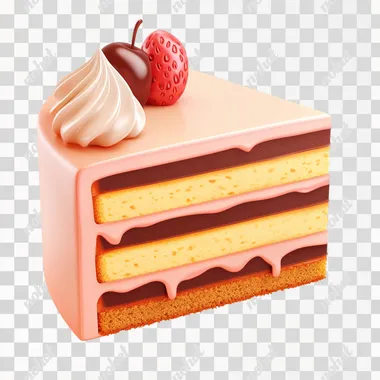 Cake Slice - Slice of cake with layers and frosting. Cute 3D Icon isolate on white background