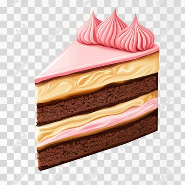 Cake Slice - Slice of cake with layers and frosting. Cute 3D Icon isolate on white background
