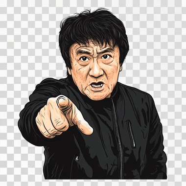 Jackie Chan Wtf Meme, simple line draw style, isolated, png image