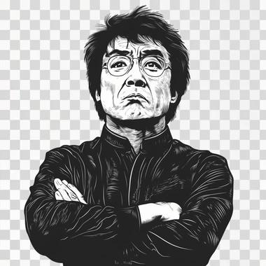 Jackie Chan Wtf Meme, simple line draw style, isolated, png image