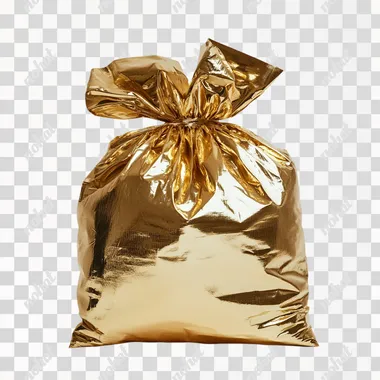 a golding bag of money on a white background