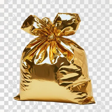a golding bag of money on a white background