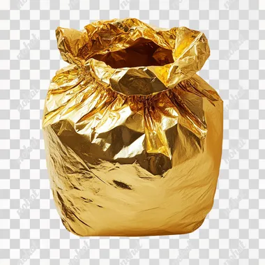 a golding bag of money on a white background