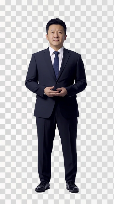A professional Chinese male journalist in his thirties, tall and black-haired, dressed in business attire. In the half-length shot, he has his hands at his sides and speaks to the camera, as if he is interviewing or presenting material on the Douyin video platform. The background is a white backdrop. His expression conveys a confident and approachable style that is well suited to the live broadcast environment. High quality, HD,