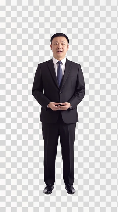 A professional Chinese male journalist in his thirties, tall and black-haired, dressed in business attire. In the half-length shot, he has his hands at his sides and speaks to the camera, as if he is interviewing or presenting material on the Douyin video platform. The background is a white backdrop. His expression conveys a confident and approachable style that is well suited to the live broadcast environment. High quality, HD,