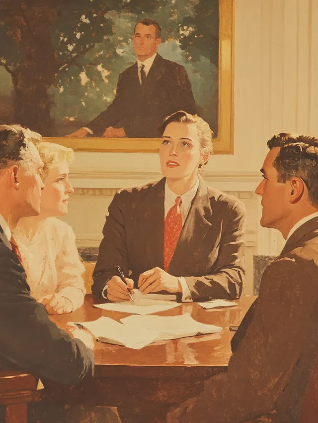Female lawyer counseling clients in a rehabilitation office setting