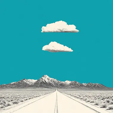 black and white photo of pan-american highway with vector stylization to make album cover, with teal accents  rofile bakqngo